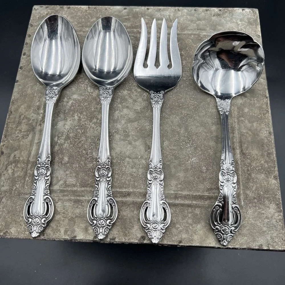 Vtg Oneida Michelangelo Stainless Serving Set 4 Pc Ladle Meat Fork Soup Spoons